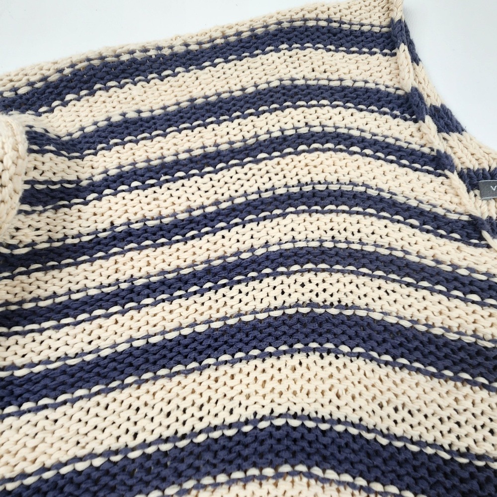 Vince Striped V Neck Sweater M Navy Cream Chunky Knit Nautical Quiet Luxury - Picture 5 of 13